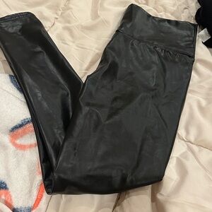 Black Faux fleece lined Leather Leggings